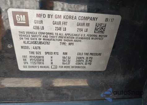 2018 Buick Encore Preferred из США, поврежденный, VIN KL4CJASB2JB543767